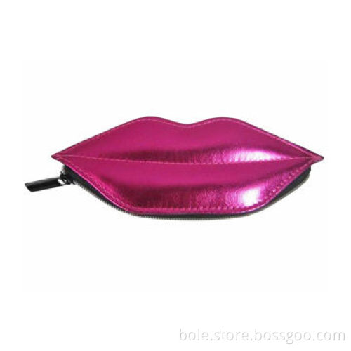 Beauty Bag in Lip-shaped, Made of Metallic PU, Cute and Fashionable Design for Girls